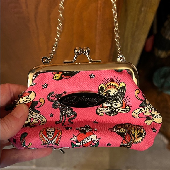 Ed Hardy Pink Tattoo Design Clutch - Picture 1 of 5